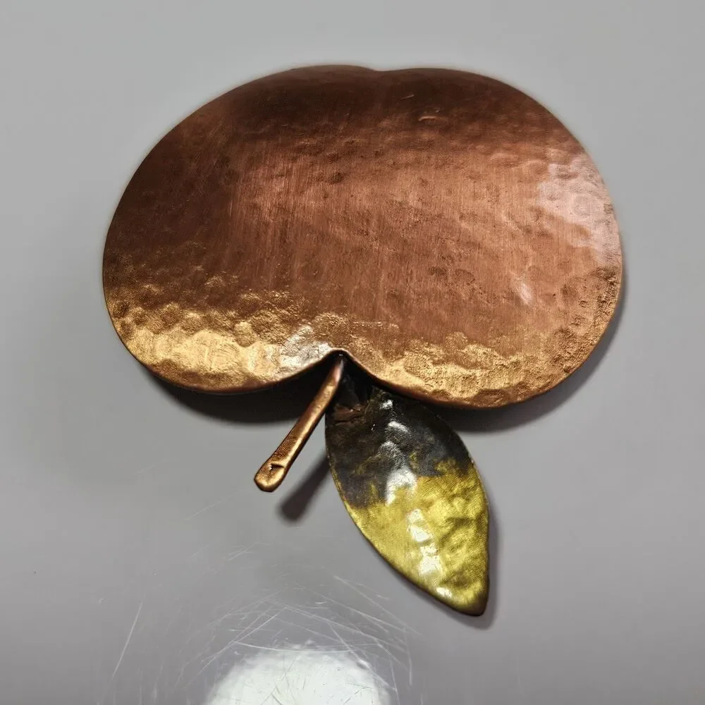 Vintage Hammered Copper and Brass Apple Brooch
